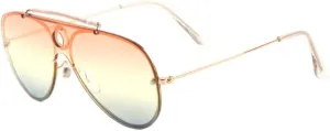 Rimless One Piece Shield Triple Oceanic Color Lens Aviator Sunglasses