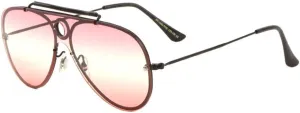 Rimless One Piece Shield Triple Oceanic Color Lens Aviator Sunglasses