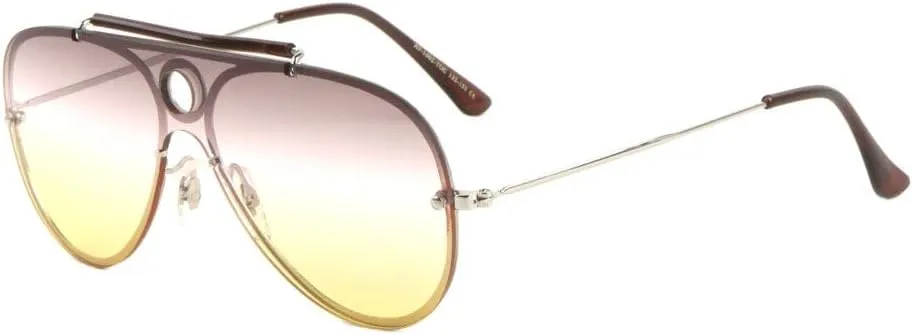 Rimless One Piece Shield Triple Oceanic Color Lens Aviator Sunglasses