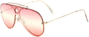 Rimless One Piece Shield Triple Oceanic Color Lens Aviator Sunglasses
