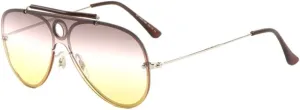 Rimless One Piece Shield Triple Oceanic Color Lens Aviator Sunglasses