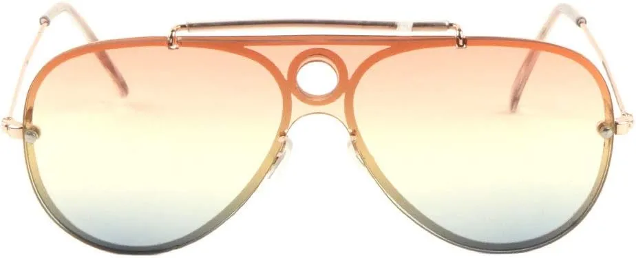 Rimless One Piece Shield Triple Oceanic Color Lens Aviator Sunglasses