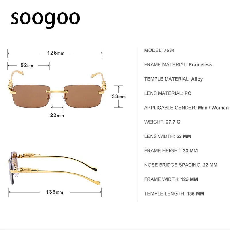 Rimless Rectangle Luxury  Sunglasses