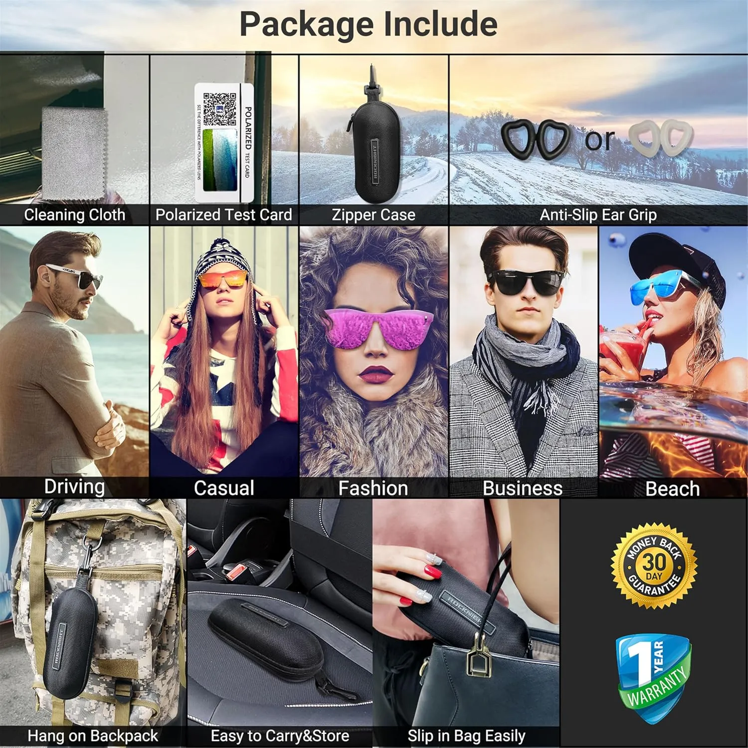 ROCKNIGHT Driving Fashion HD Polarized UV400 Protection Anti Glare Sunglasses TR90 Frame Lightweight Beach Hiking