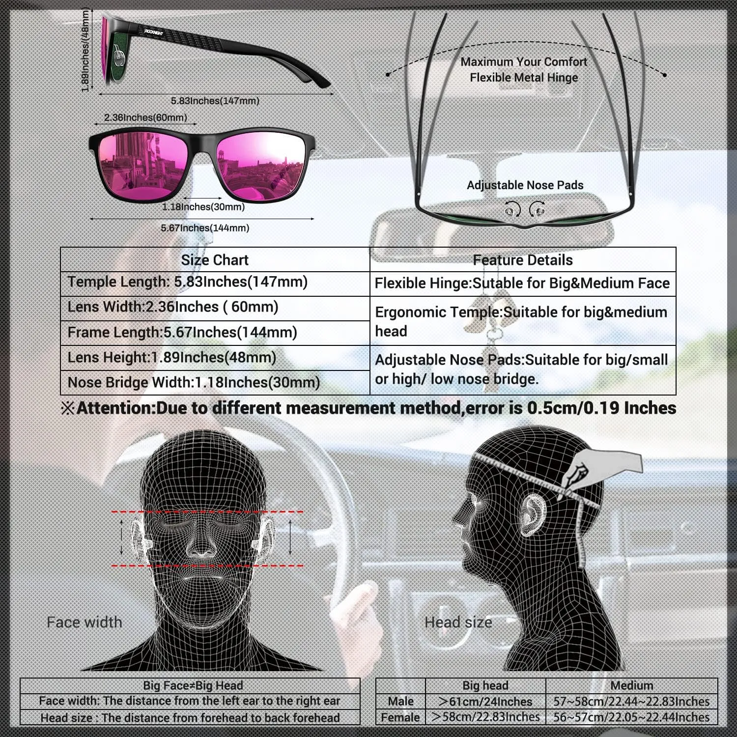 ROCKNIGHT HD Polarized Driving Sunglasses UV400 Protection Lightweight Al-Mg Metal Frame Outdoor Casual 60mm