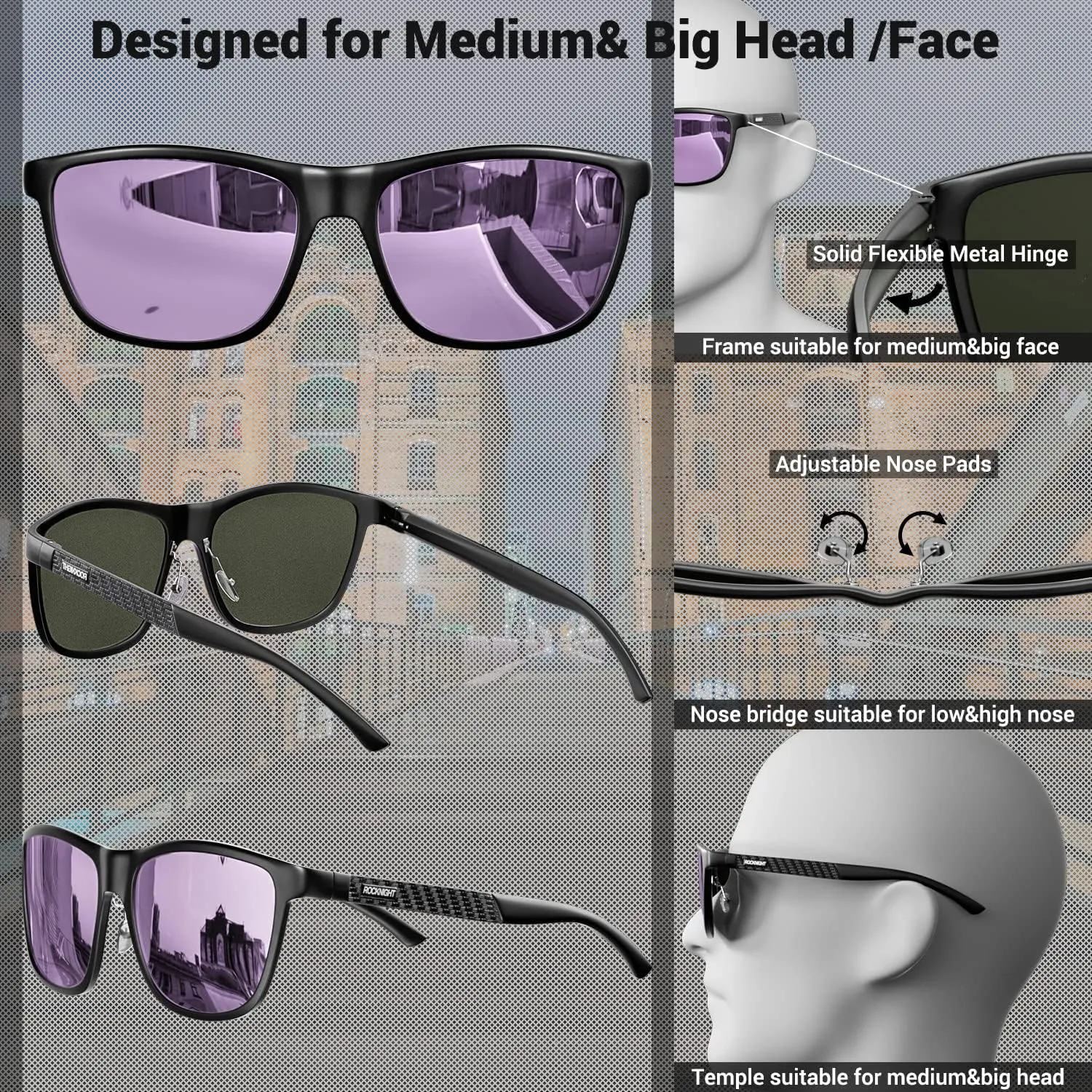 ROCKNIGHT HD Polarized Driving Sunglasses UV400 Protection Lightweight Al-Mg Metal Frame Outdoor Casual 60mm
