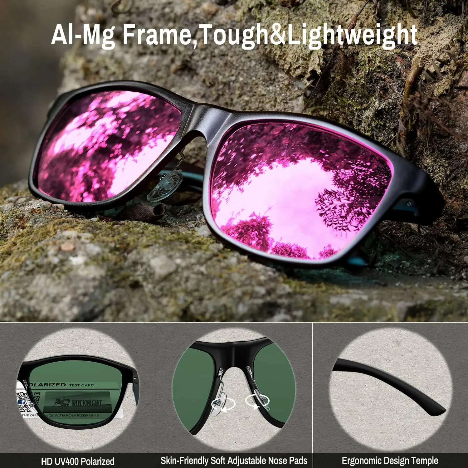 ROCKNIGHT HD Polarized Driving Sunglasses UV400 Protection Lightweight Al-Mg Metal Frame Outdoor Casual 60mm