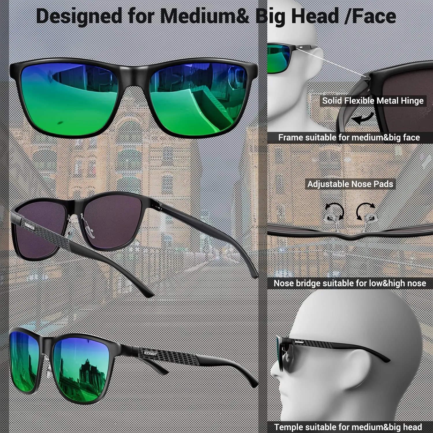 ROCKNIGHT HD Polarized Driving Sunglasses UV400 Protection Lightweight Al-Mg Metal Frame Outdoor Casual 60mm
