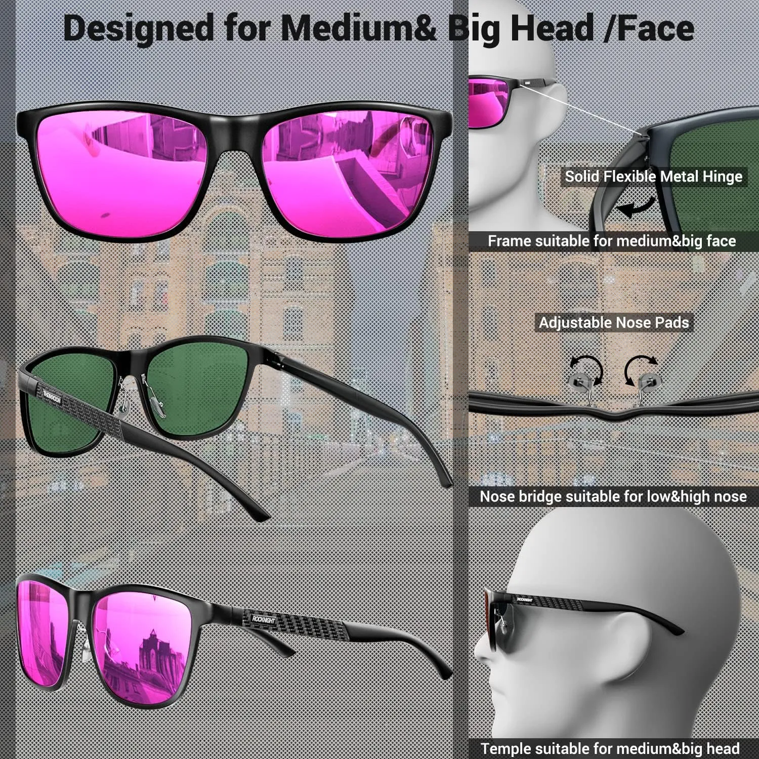 ROCKNIGHT HD Polarized Driving Sunglasses UV400 Protection Lightweight Al-Mg Metal Frame Outdoor Casual 60mm
