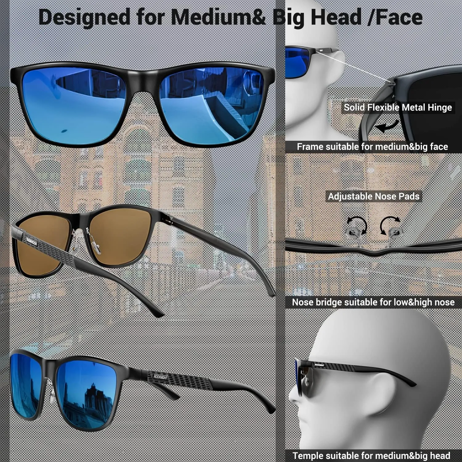 ROCKNIGHT HD Polarized Driving Sunglasses UV400 Protection Lightweight Al-Mg Metal Frame Outdoor Casual 60mm