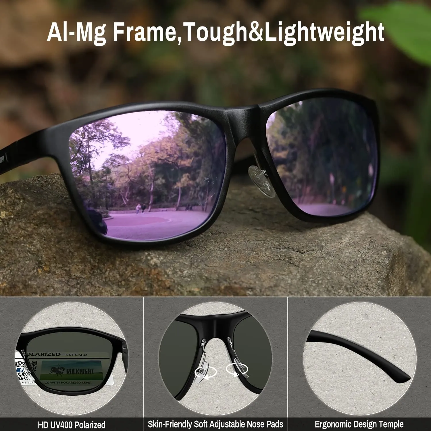 ROCKNIGHT HD Polarized Driving Sunglasses UV400 Protection Lightweight Al-Mg Metal Frame Outdoor Casual 60mm
