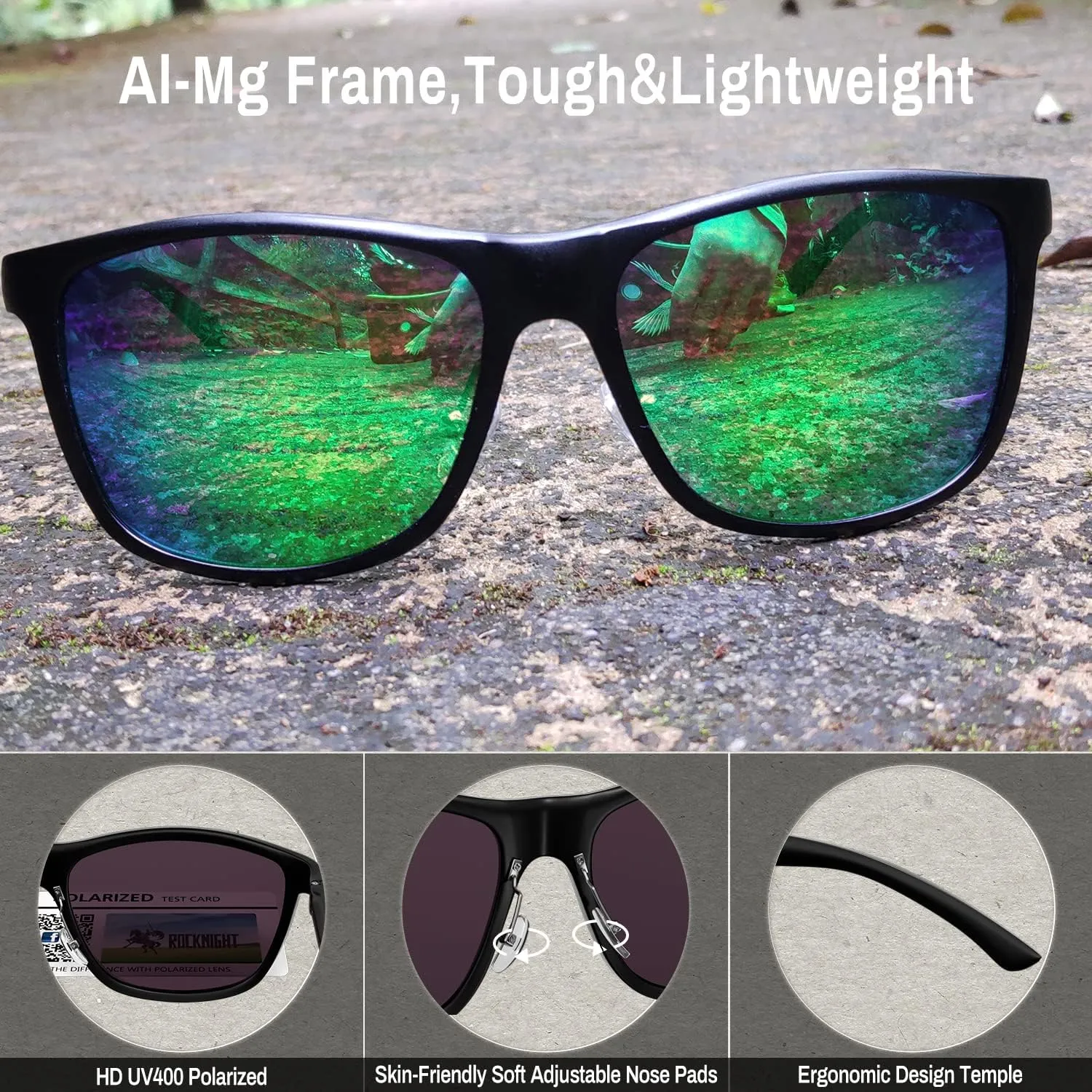 ROCKNIGHT HD Polarized Driving Sunglasses UV400 Protection Lightweight Al-Mg Metal Frame Outdoor Casual 60mm