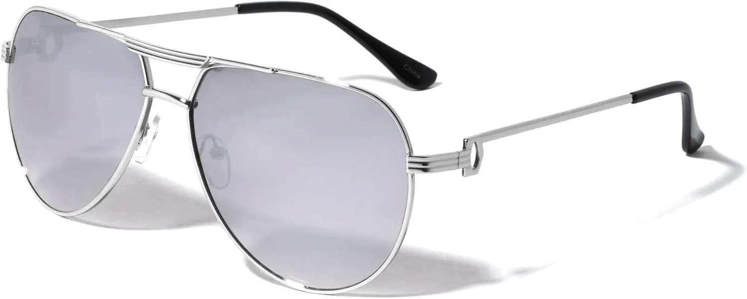 Round Lens Three Line Top Bar Sectioned Temple Aviator Sunglasses