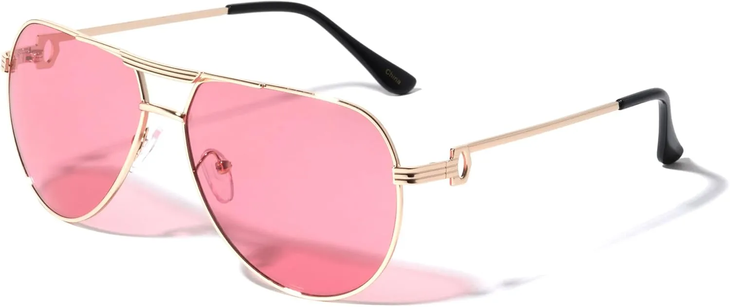 Round Lens Three Line Top Bar Sectioned Temple Aviator Sunglasses