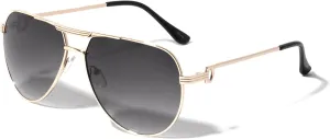 Round Lens Three Line Top Bar Sectioned Temple Aviator Sunglasses