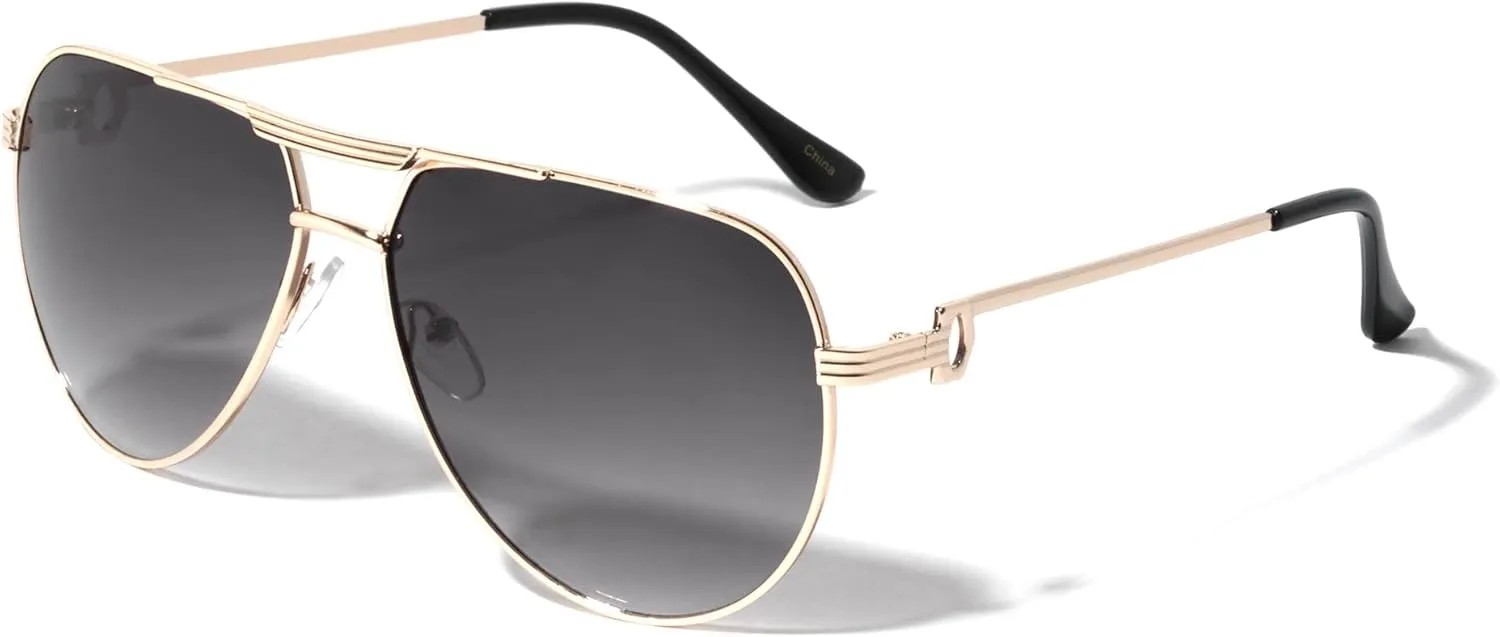 Round Lens Three Line Top Bar Sectioned Temple Aviator Sunglasses