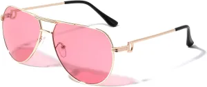 Round Lens Three Line Top Bar Sectioned Temple Aviator Sunglasses