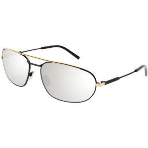 Saint Laurent Men's Sunglasses - Black Metal Oval Shape Frame Silver Lens | SL561 003