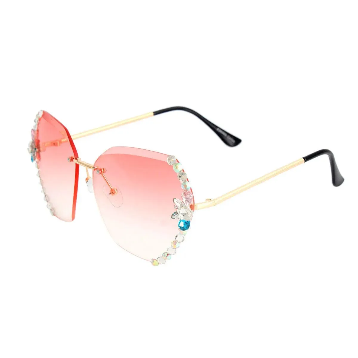 Sassy Rimless Rhinestone Pink Sunglasses for Women – Upgrade Your Style