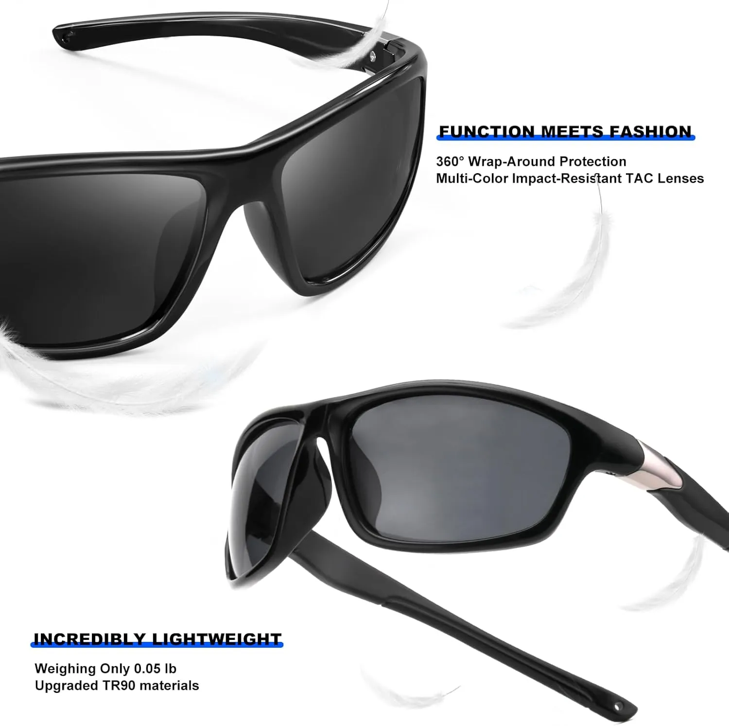 Scratch/Saltwater Resistant/Oleophobic Coating Lens Polarized Sports Sunglasses for Men Women, TR90 Wrap Around Sun Glasses
