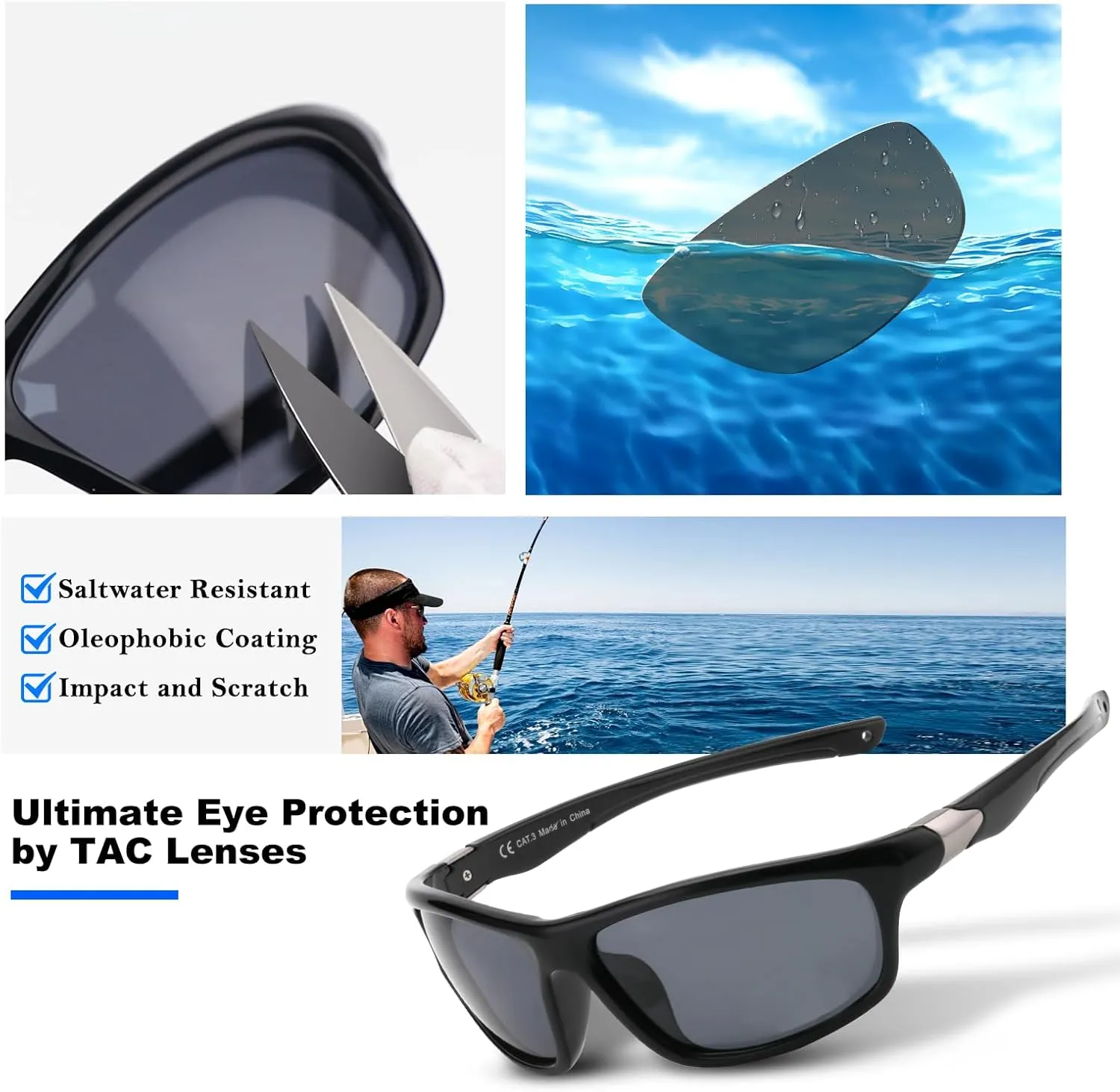 Scratch/Saltwater Resistant/Oleophobic Coating Lens Polarized Sports Sunglasses for Men Women, TR90 Wrap Around Sun Glasses