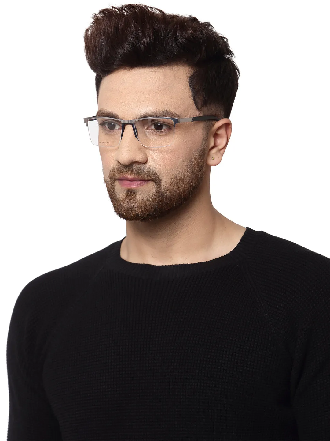 Silver Blue/Black Square Frame Glasses for Unisex in Half Rim Metal Frame