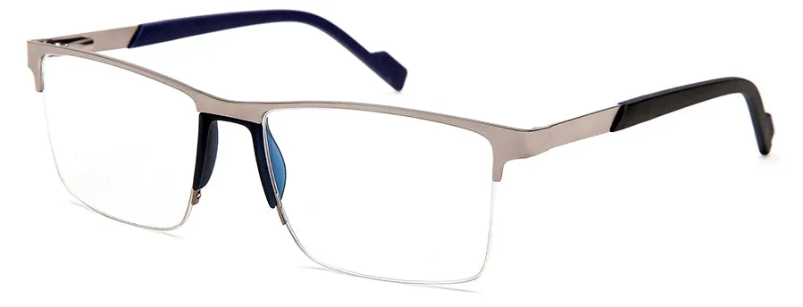 Silver Blue/Black Square Frame Glasses for Unisex in Half Rim Metal Frame