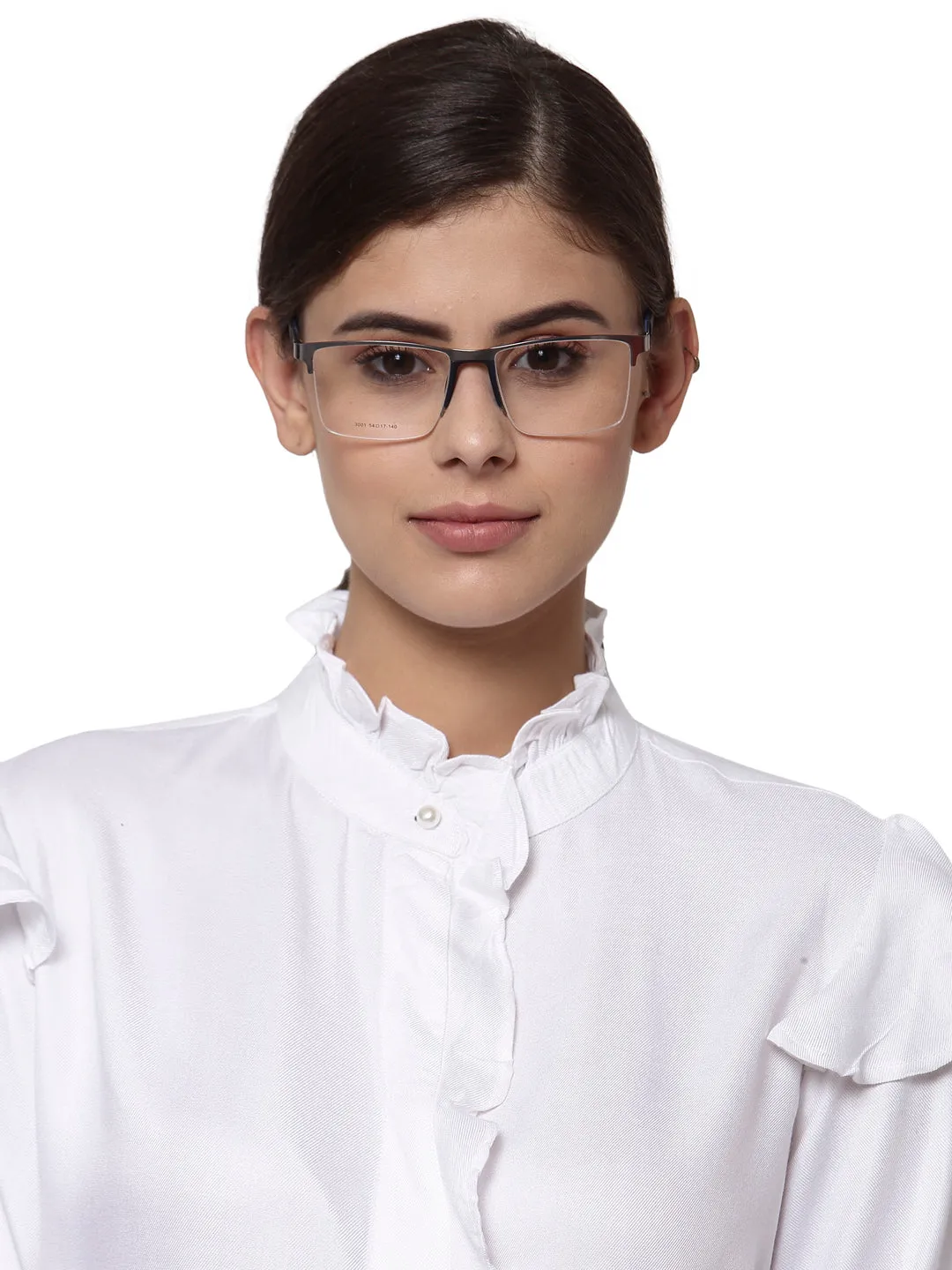 Silver Blue/Black Square Frame Glasses for Unisex in Half Rim Metal Frame