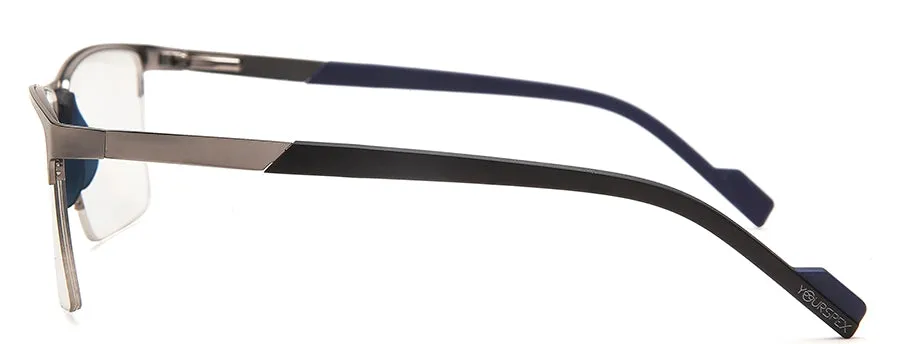 Silver Blue/Black Square Frame Glasses for Unisex in Half Rim Metal Frame