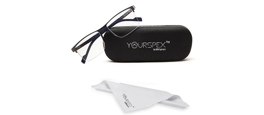 Silver Blue/Black Square Frame Glasses for Unisex in Half Rim Metal Frame