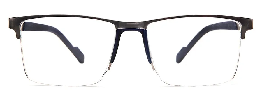 Silver Blue/Black Square Frame Glasses for Unisex in Half Rim Metal Frame