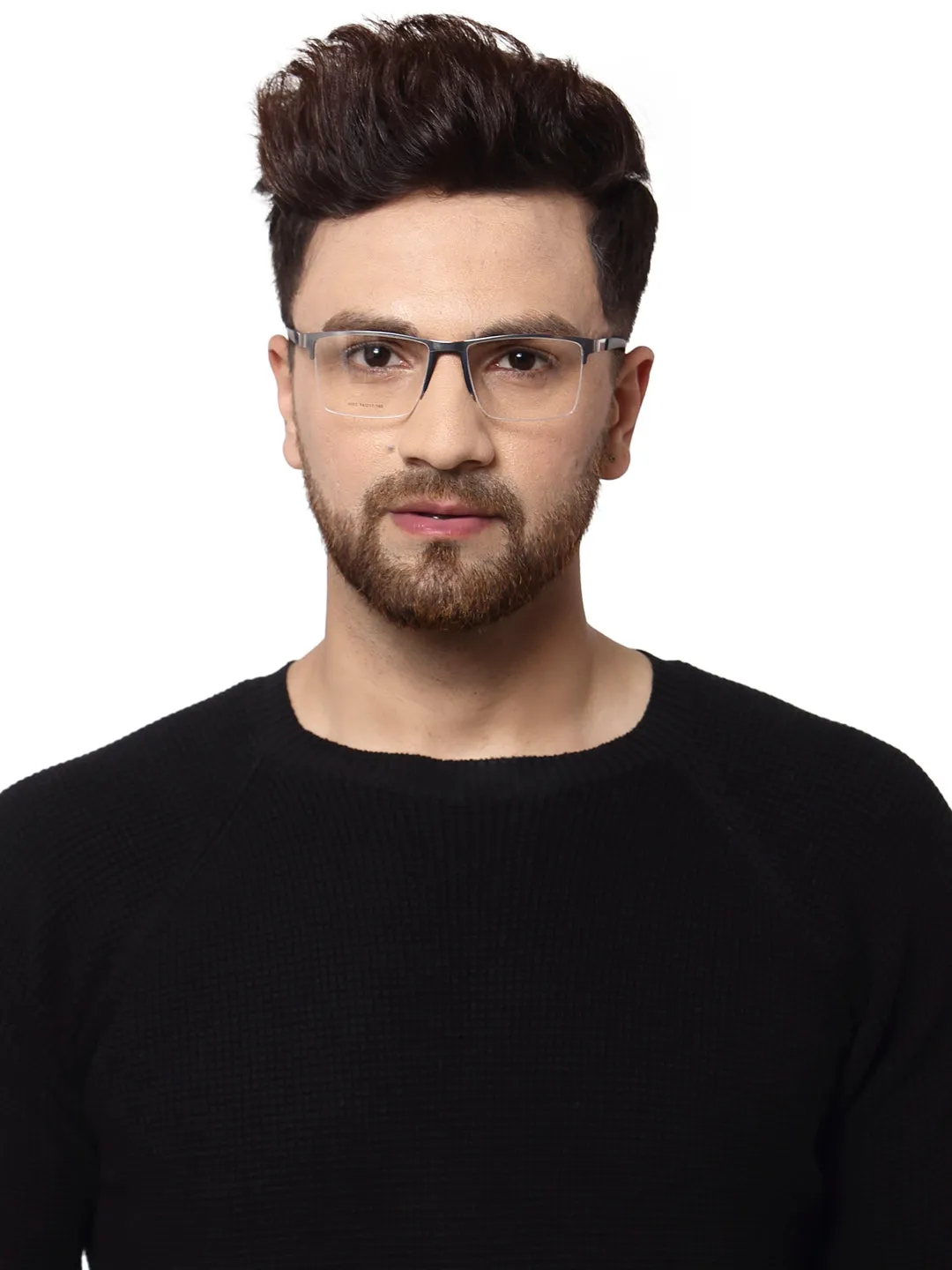 Silver Blue/Black Square Frame Glasses for Unisex in Half Rim Metal Frame
