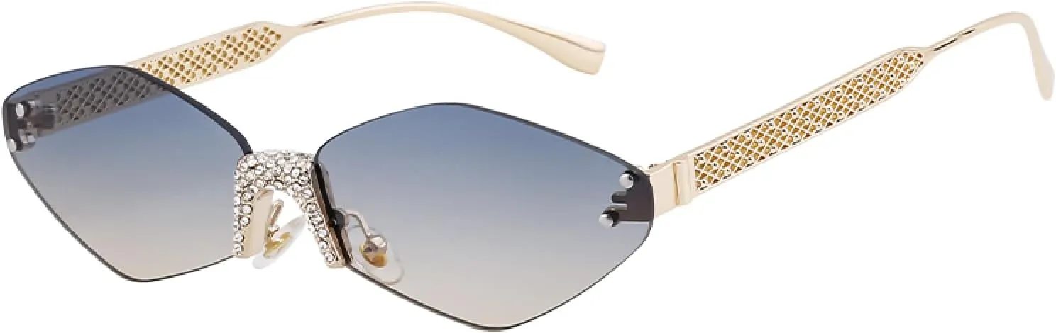 Small Frame Hexagon Rimless Sunglasses for Women Luxury Polygon Punk Fashion