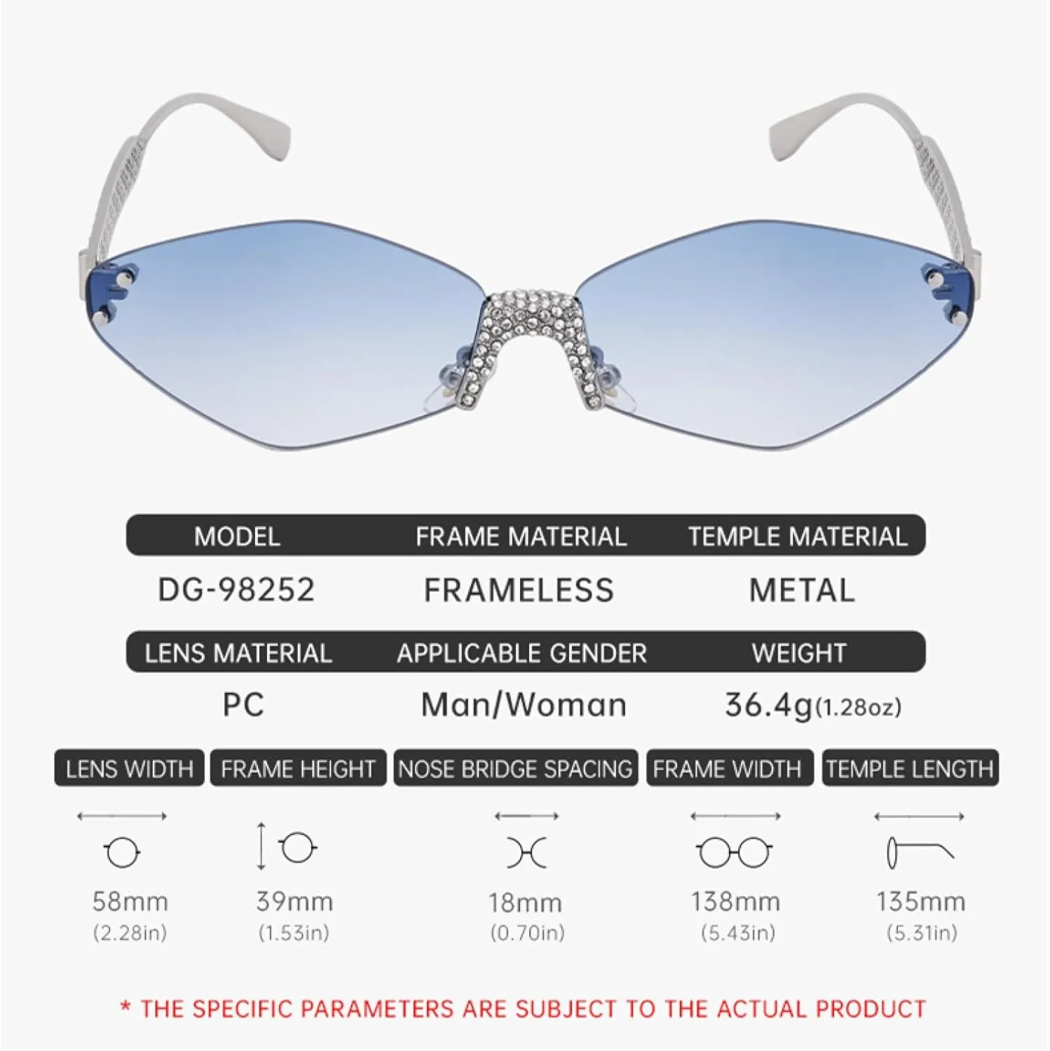 Small Frame Hexagon Rimless Sunglasses for Women Luxury Polygon Punk Fashion
