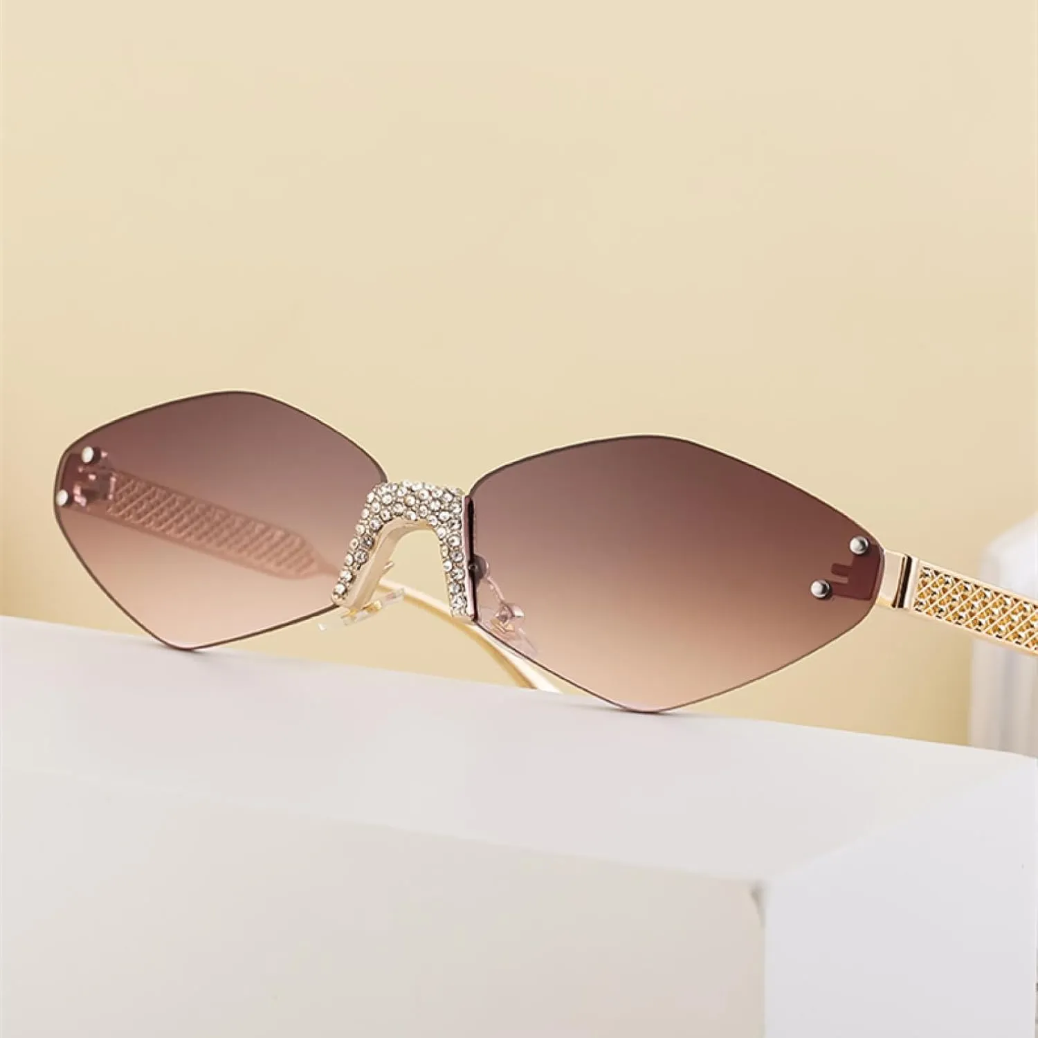 Small Frame Hexagon Rimless Sunglasses for Women Luxury Polygon Punk Fashion