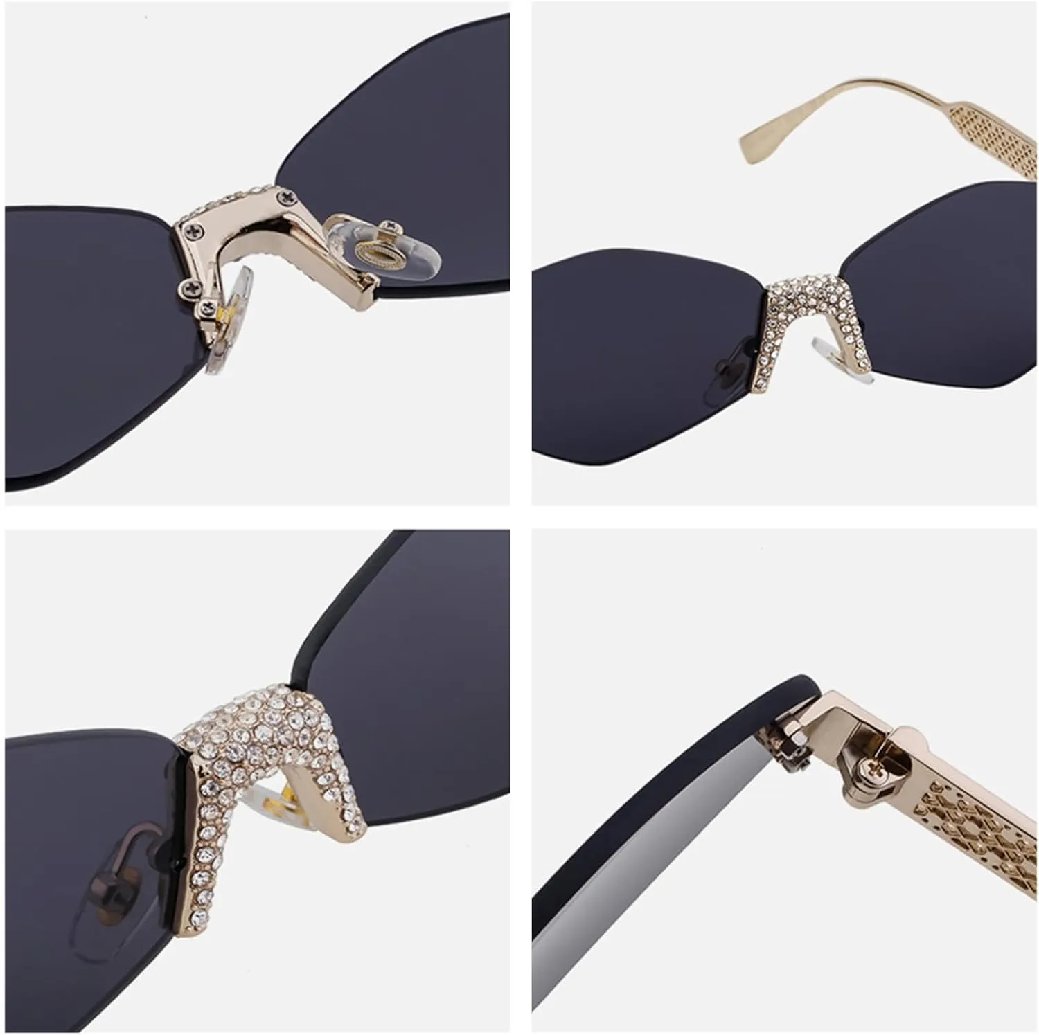 Small Frame Hexagon Rimless Sunglasses for Women Luxury Polygon Punk Fashion