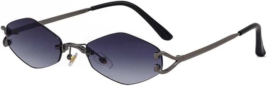 Small Metal Frame Geometric Rimless Sunglasses Men Women Vintage Rhombus Sun Glasses For Male Irregular Shades