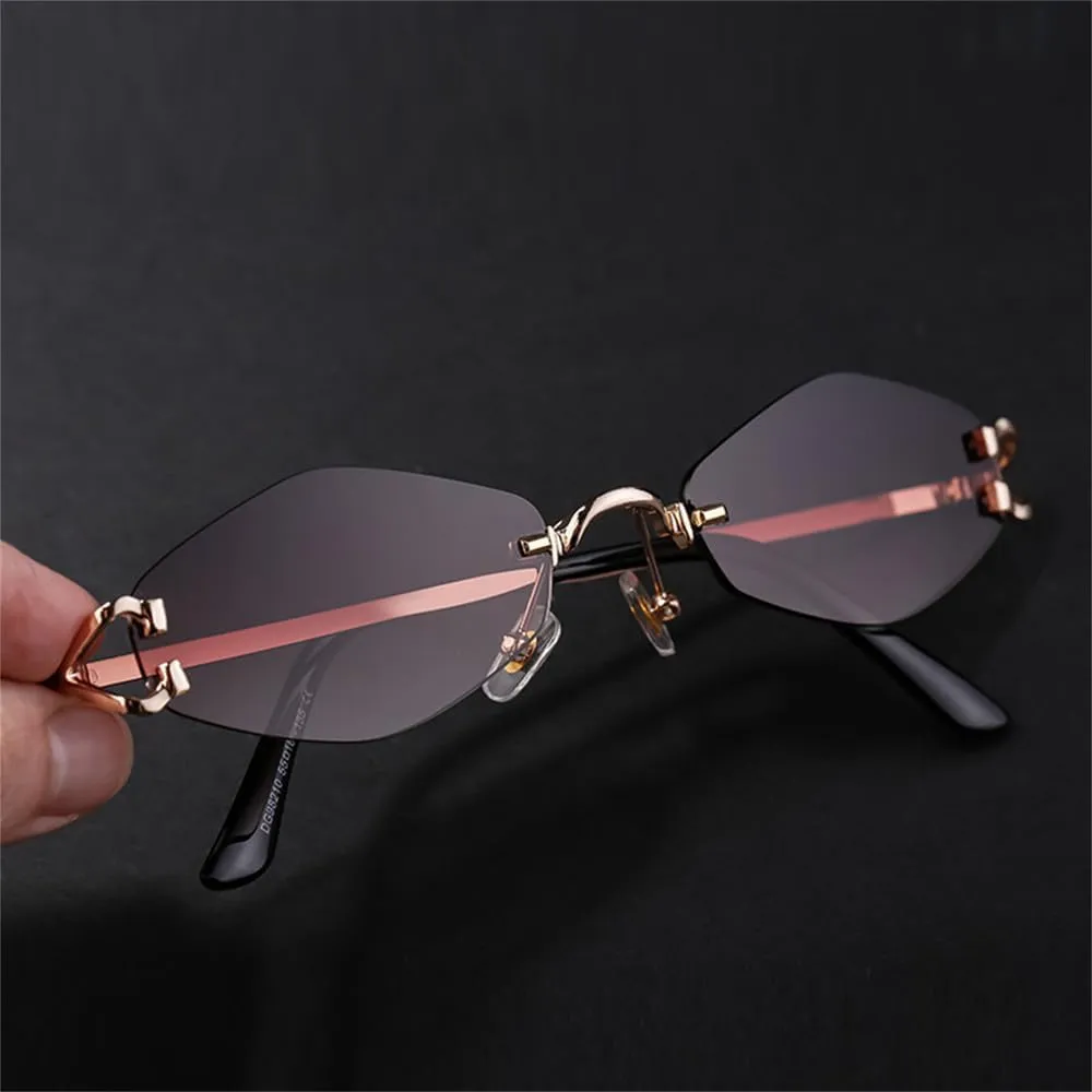 Small Metal Frame Geometric Rimless Sunglasses Men Women Vintage Rhombus Sun Glasses For Male Irregular Shades