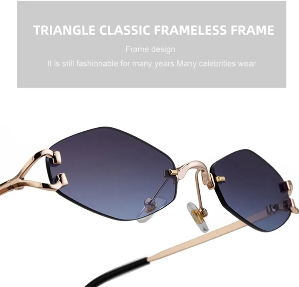 Small Metal Frame Geometric Rimless Sunglasses Men Women Vintage Rhombus Sun Glasses For Male Irregular Shades