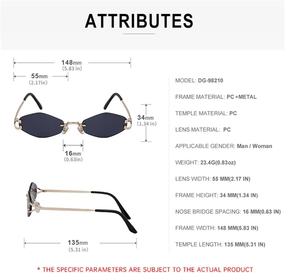 Small Metal Frame Geometric Rimless Sunglasses Men Women Vintage Rhombus Sun Glasses For Male Irregular Shades