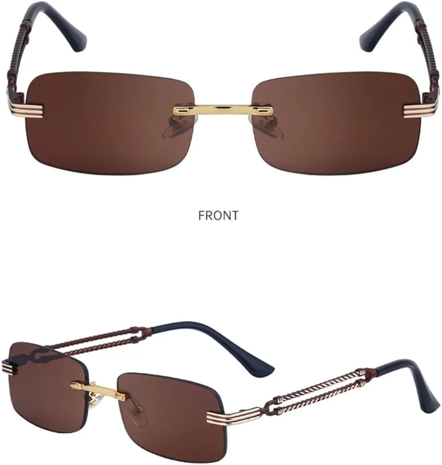 Small Rectangle Rimless Sunglasses Men Luxury Vintage Punk Sun Glasses For Male Frameless Eyewear Shades UV400