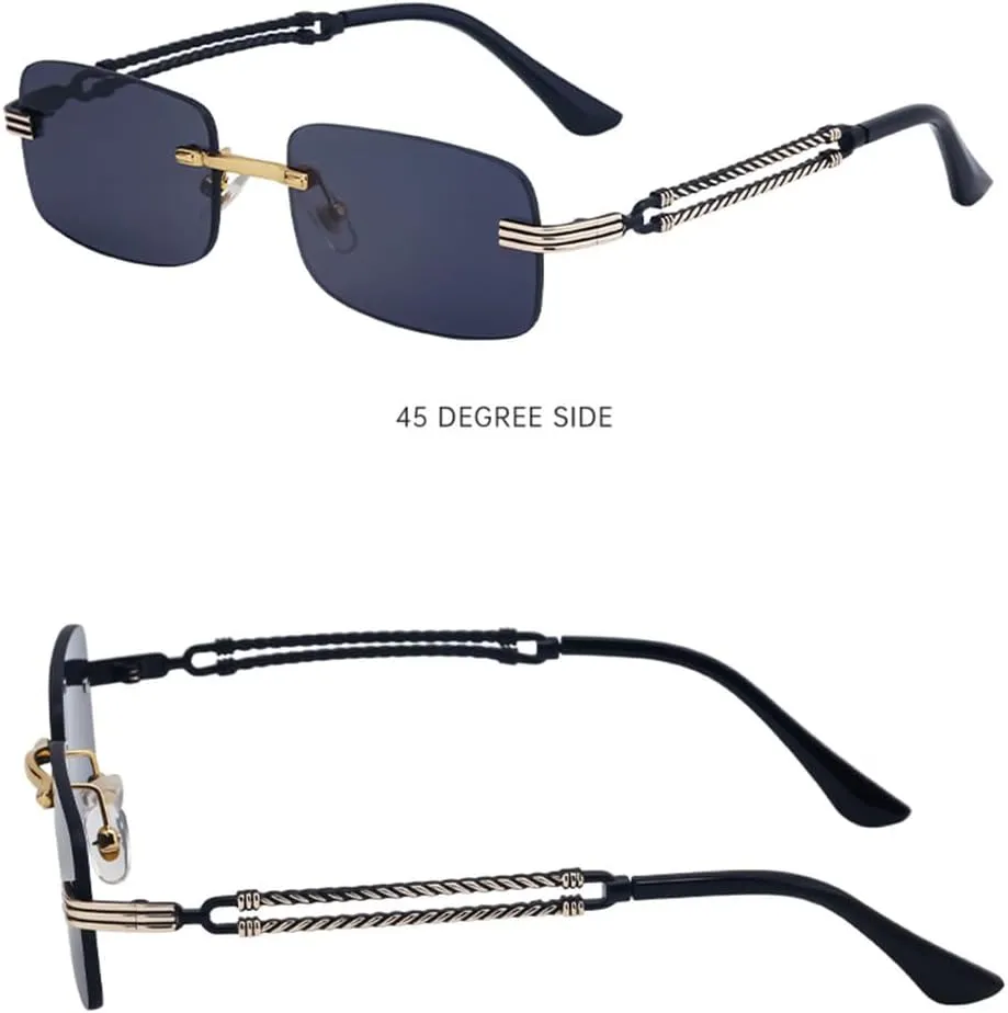 Small Rectangle Rimless Sunglasses Men Luxury Vintage Punk Sun Glasses For Male Frameless Eyewear Shades UV400