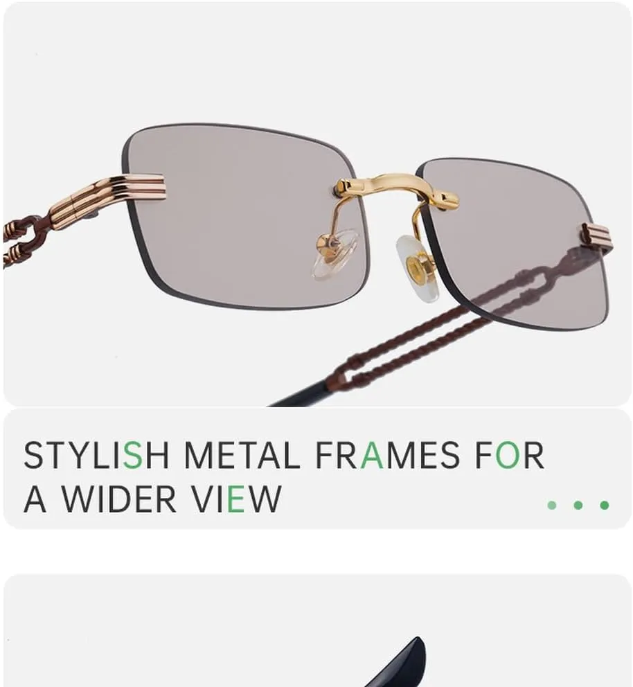 Small Rectangle Rimless Sunglasses Men Luxury Vintage Punk Sun Glasses For Male Frameless Eyewear Shades UV400