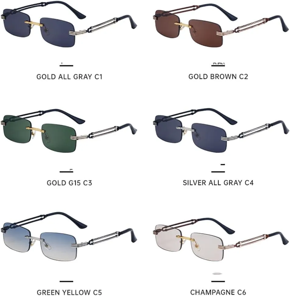 Small Rectangle Rimless Sunglasses Men Luxury Vintage Punk Sun Glasses For Male Frameless Eyewear Shades UV400