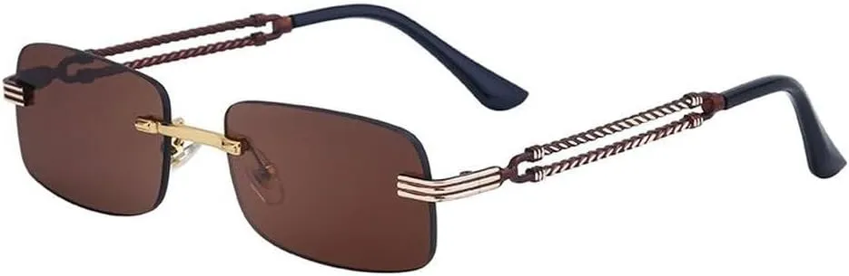 Small Rectangle Rimless Sunglasses Men Luxury Vintage Punk Sun Glasses For Male Frameless Eyewear Shades UV400