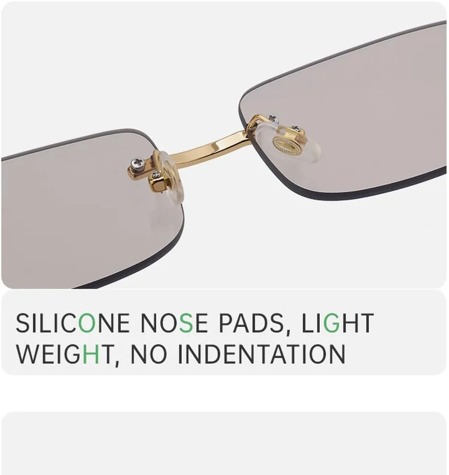 Small Rectangle Rimless Sunglasses Men Luxury Vintage Punk Sun Glasses For Male Frameless Eyewear Shades UV400