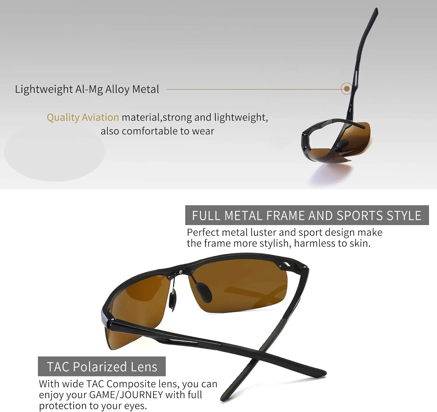 SUNGAIT Mens Women Polarized Sports Sunglasses  Baseball Fishing Driving Sunglasses  Al-Mg Frame UV400 Protection