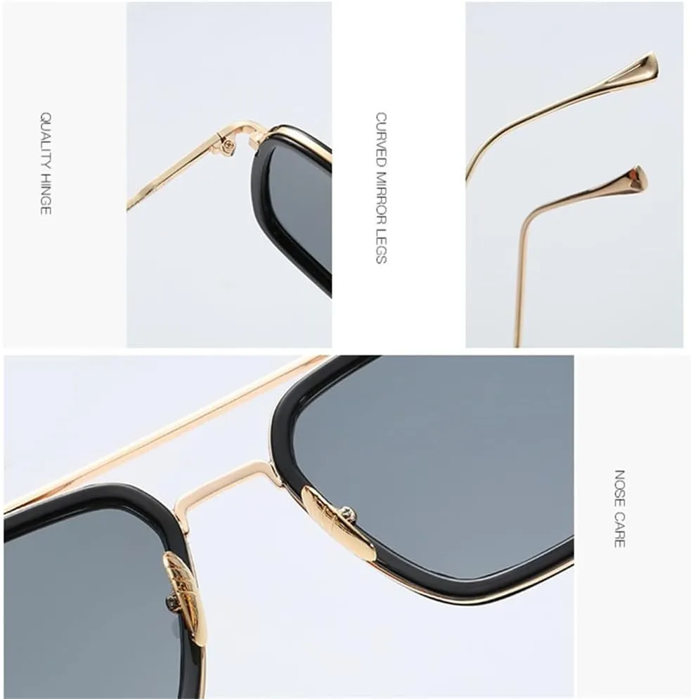 Sunglasses Men Rectangle Vintage Transparent Sun Glasses Metal Frame Sunglasses Sunshade