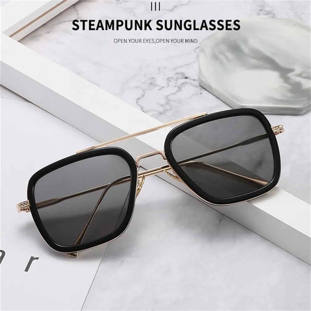 Sunglasses Men Rectangle Vintage Transparent Sun Glasses Metal Frame Sunglasses Sunshade