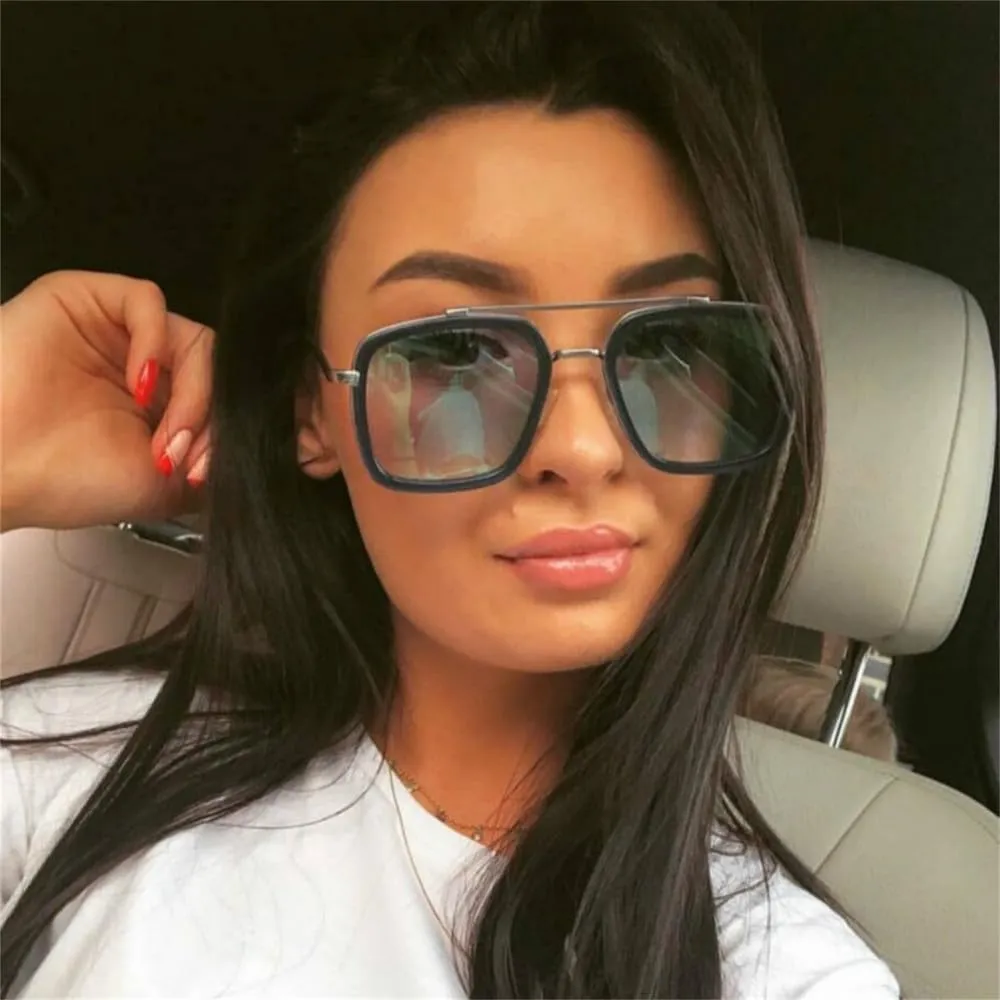 Sunglasses Men Rectangle Vintage Transparent Sun Glasses Metal Frame Sunglasses Sunshade